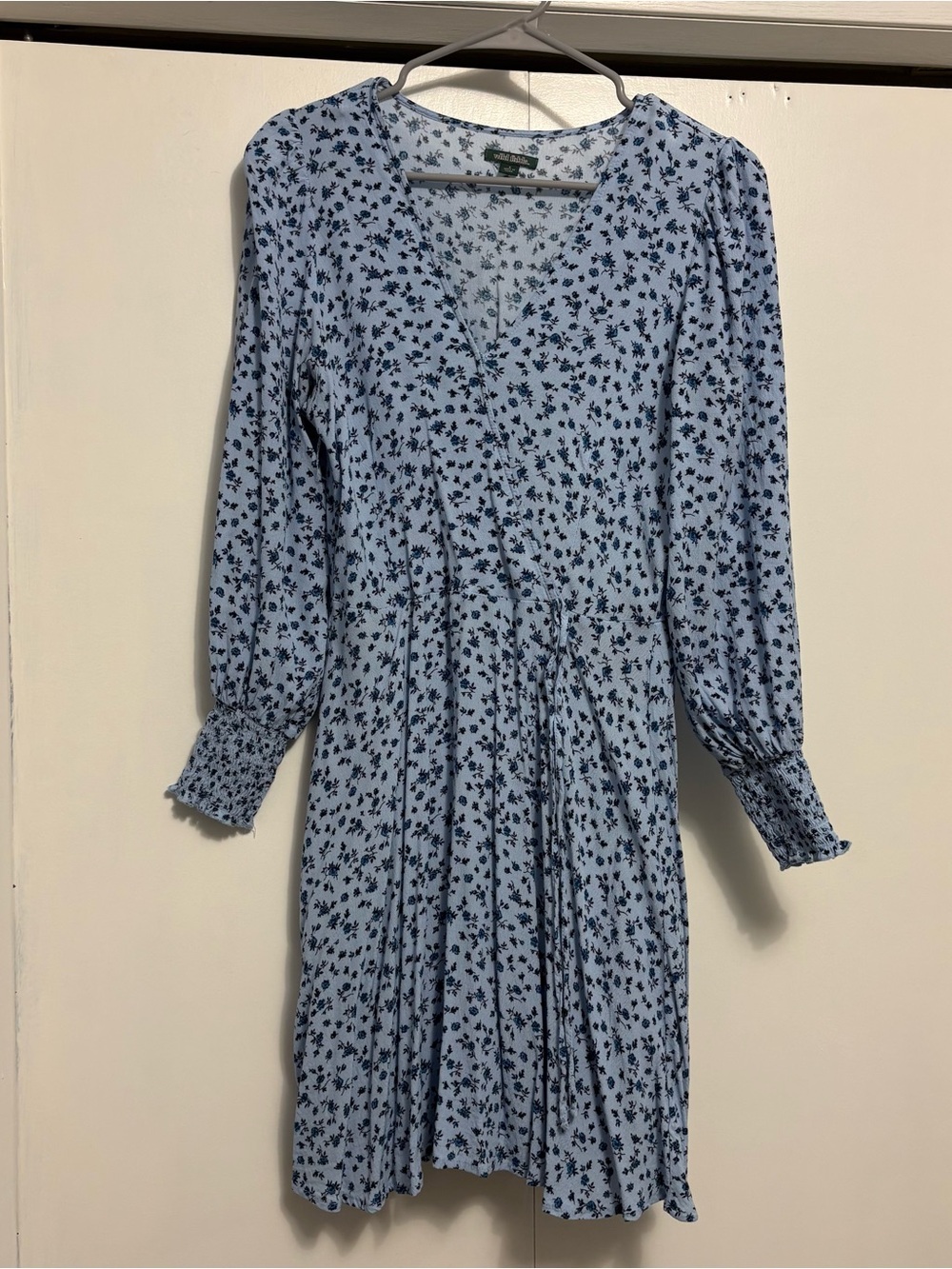 wild fable Light Blue Floral Long-Sleeve Wrap Dress